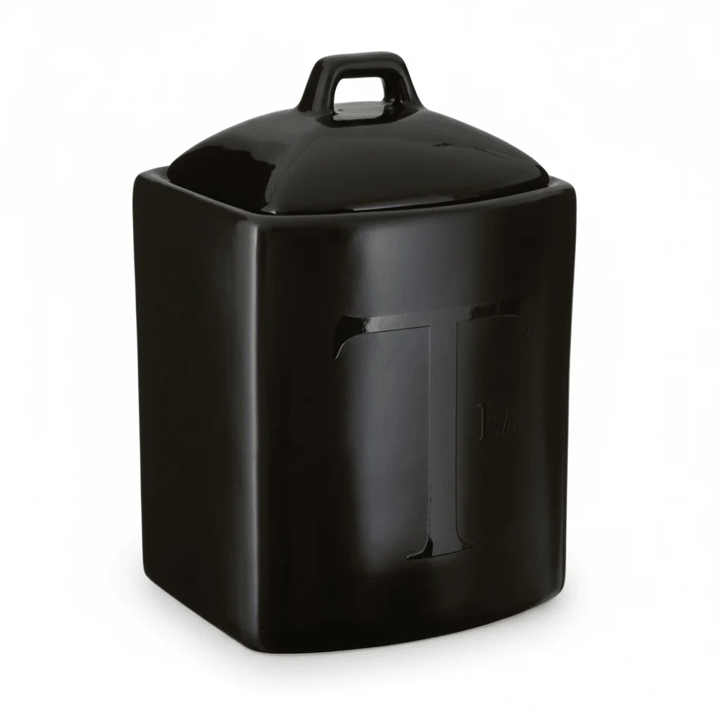 Black Text Tea Jar