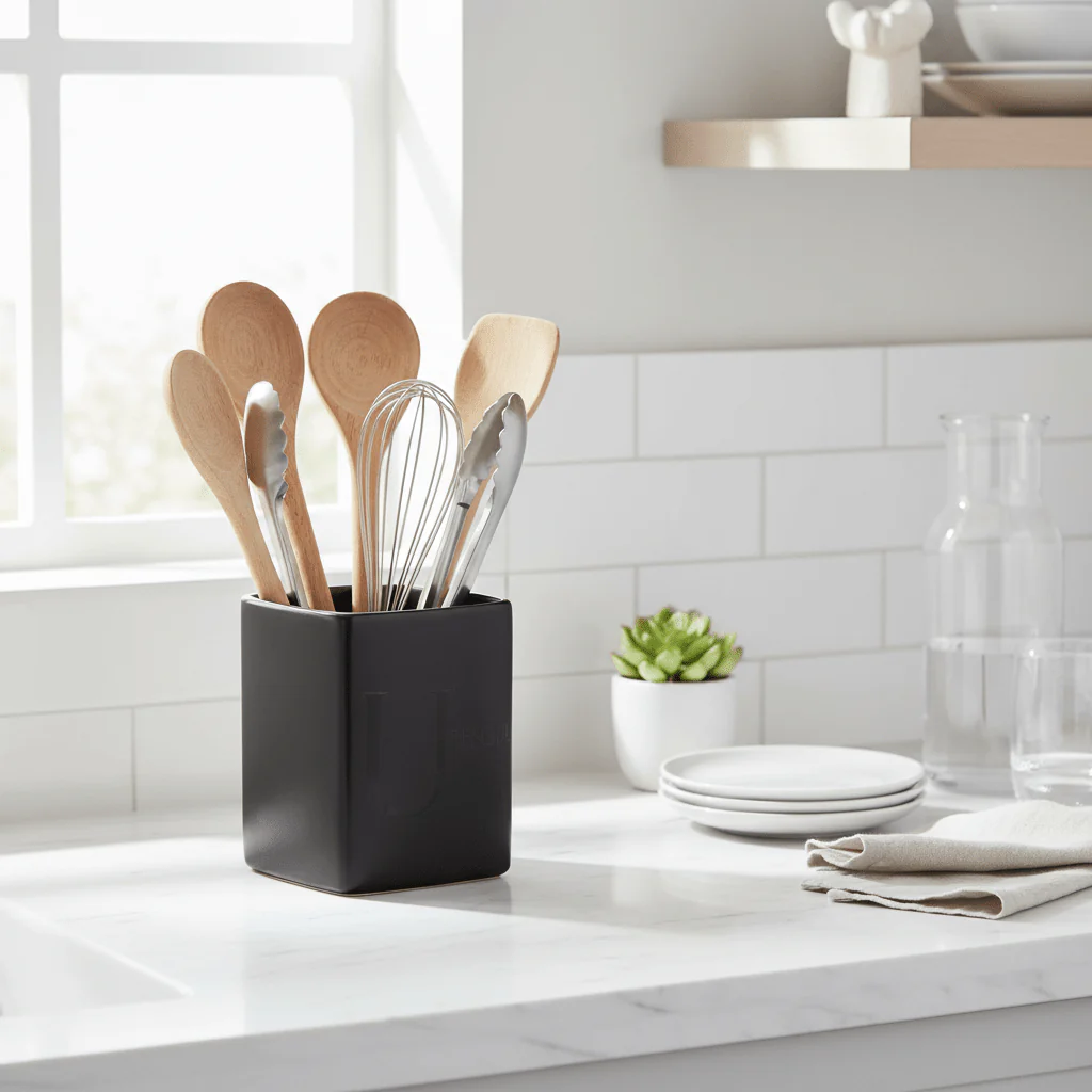 Black Text Utensil Holder - Image 3