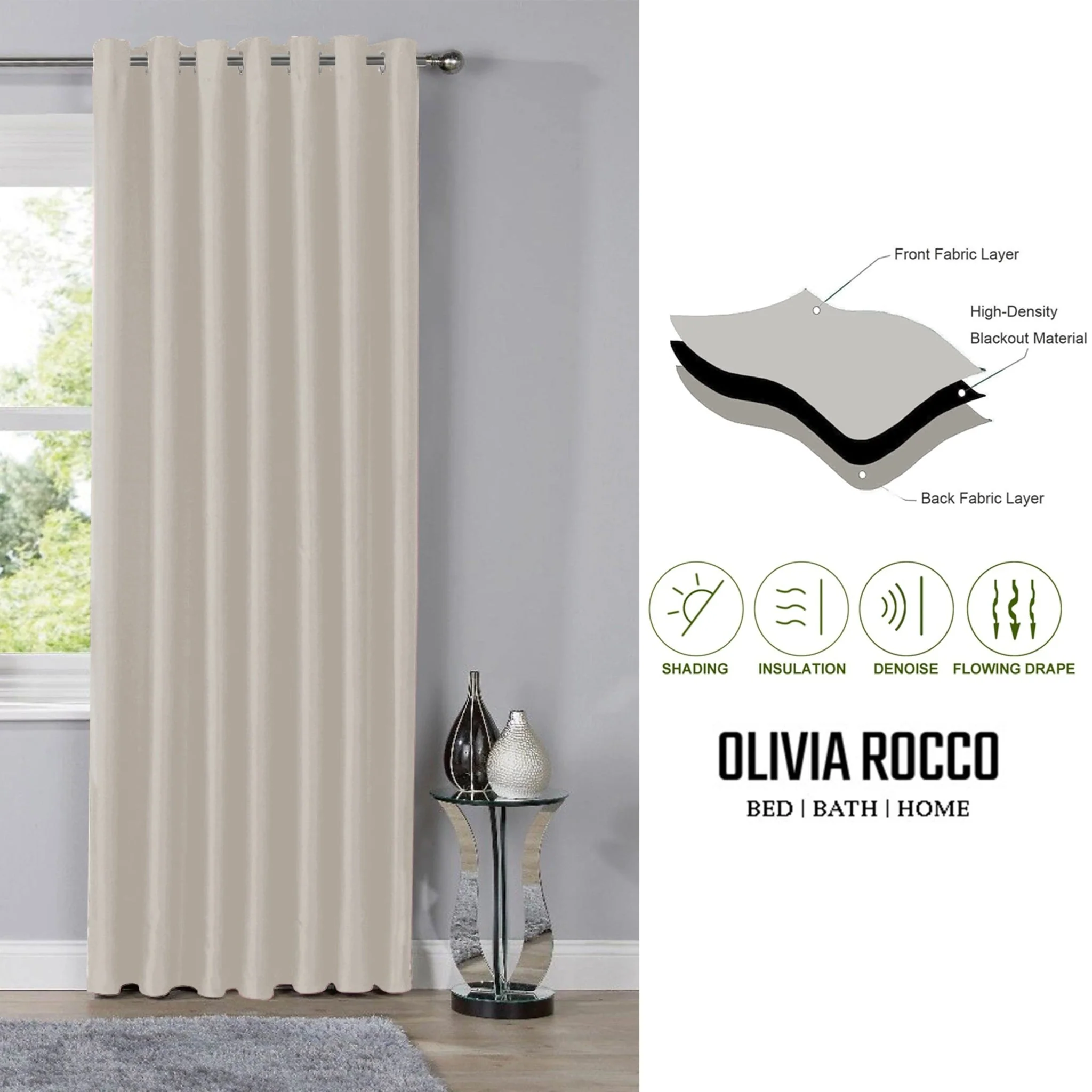 Blackout Natural Eyelet Curtains Thermal Ring Top Window Treatment for Living Room & Bedroom - Image 5