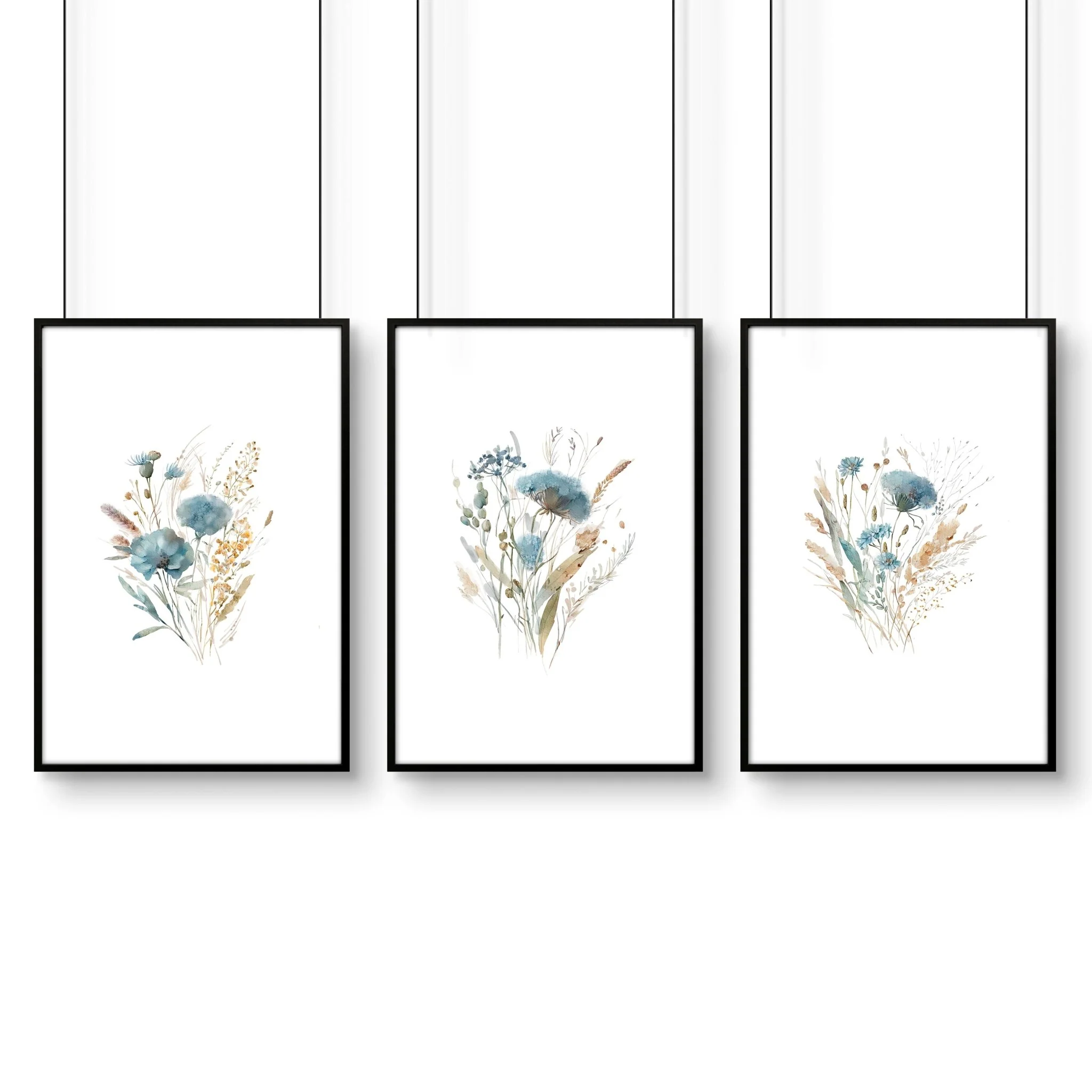 Blue Color Wall Art | Set of 3 Botanical Wall art Prints - Image 14