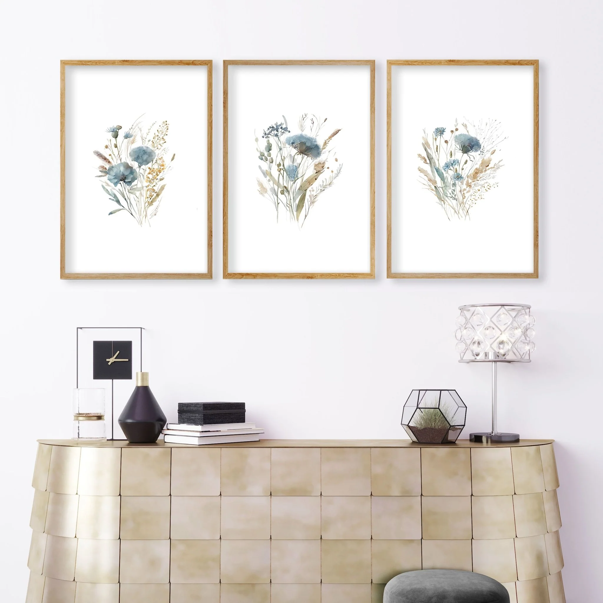 Blue Color Wall Art | Set of 3 Botanical Wall art Prints - Image 3