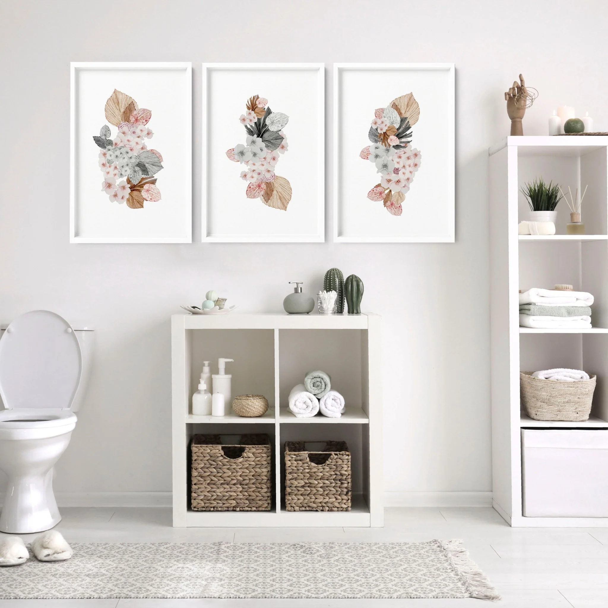 Bathroom prints | set of 3 Blush Shabby Chic wall art - Image 3