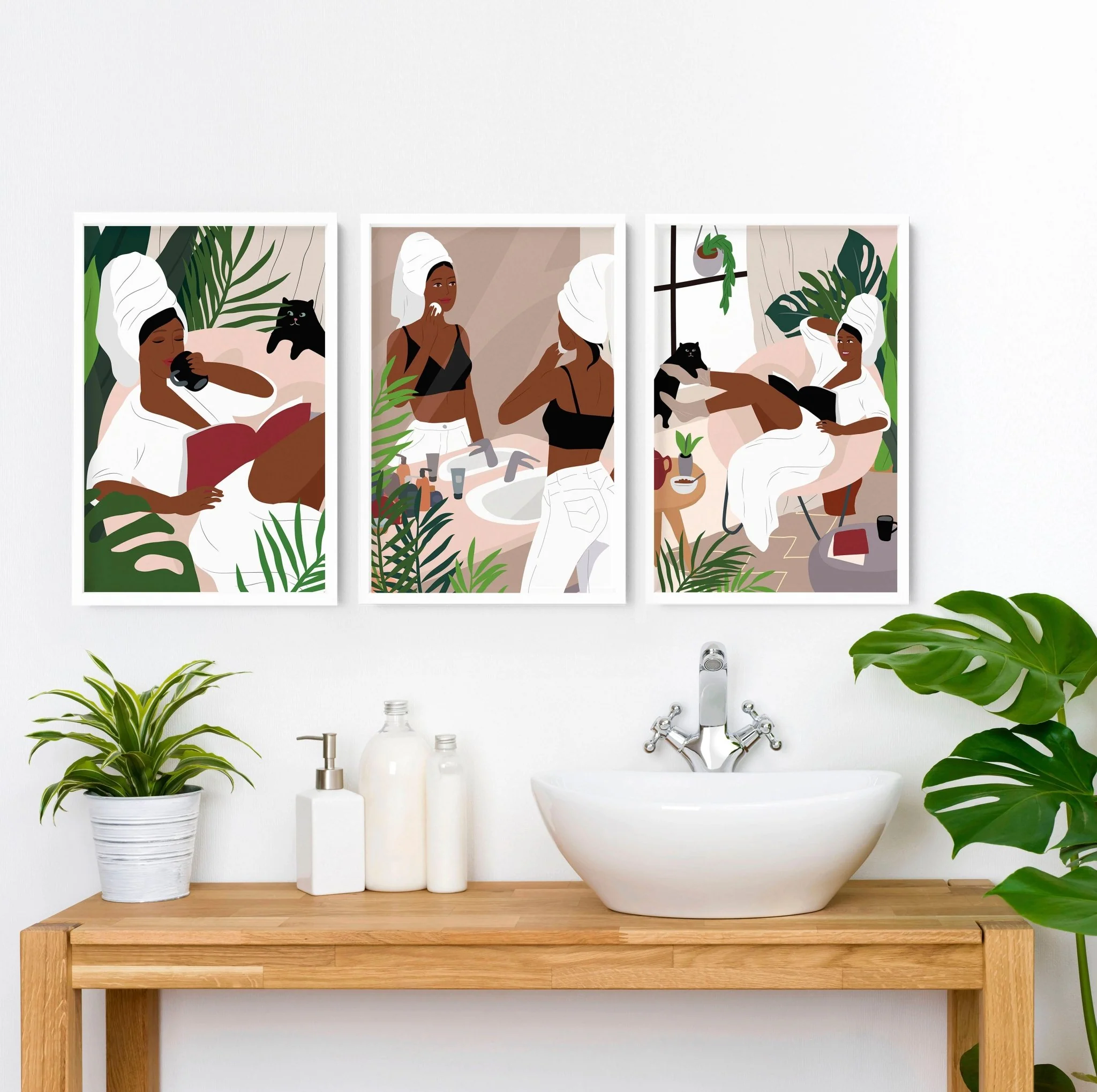 Bathroom art for walls | set of 3 Bohemian wall art - Image 2