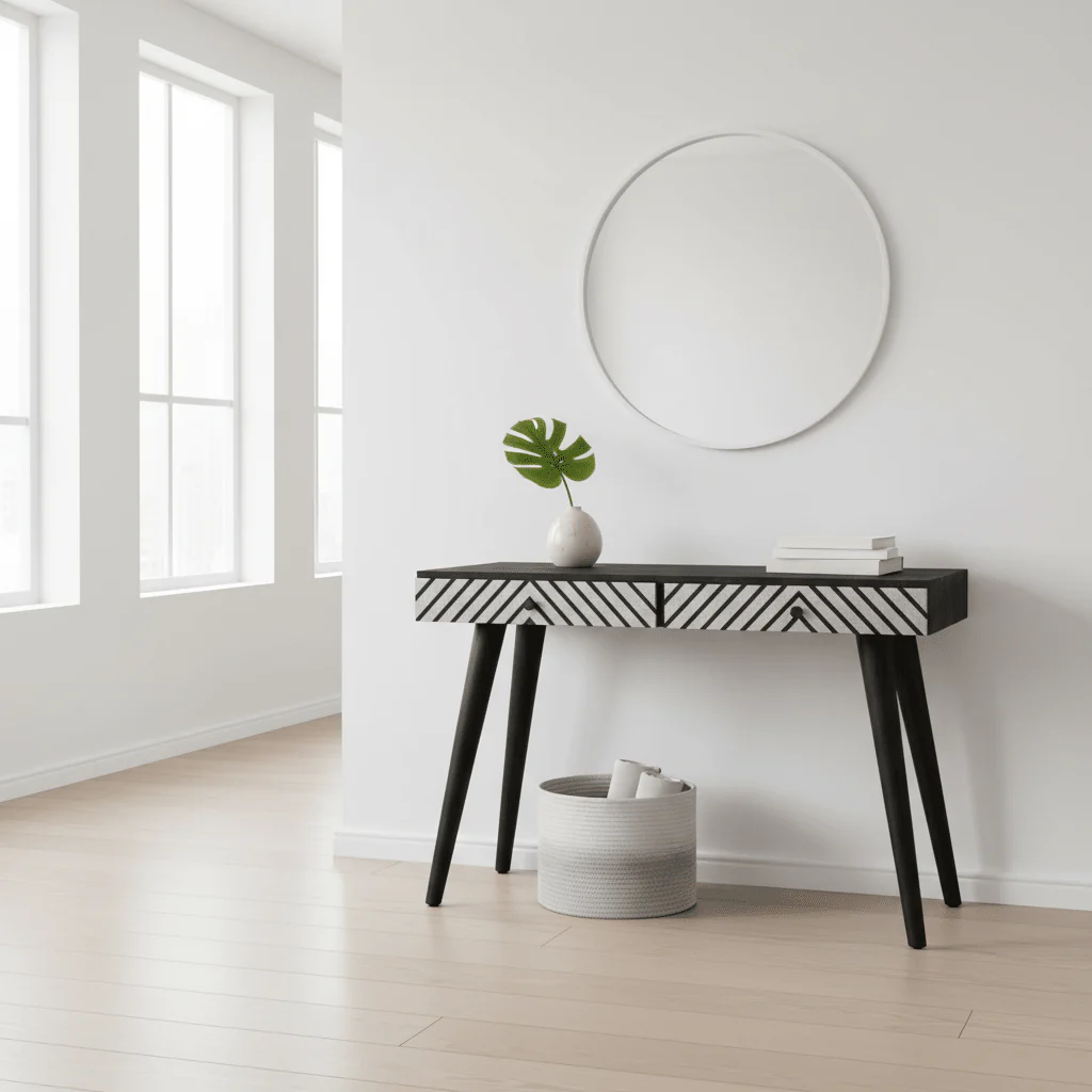 Boho Black and White Two Drawer Console Table - Image 3