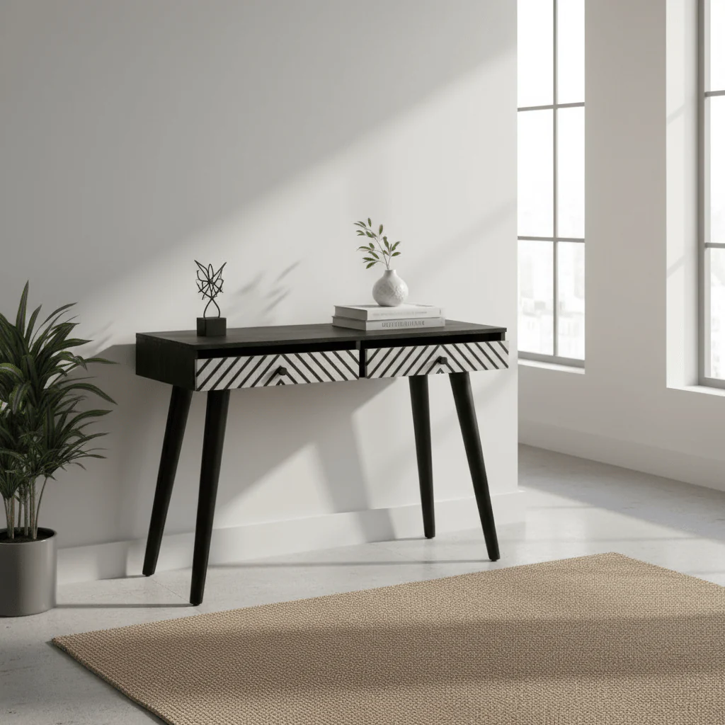 Boho Black and White Two Drawer Console Table - Image 4