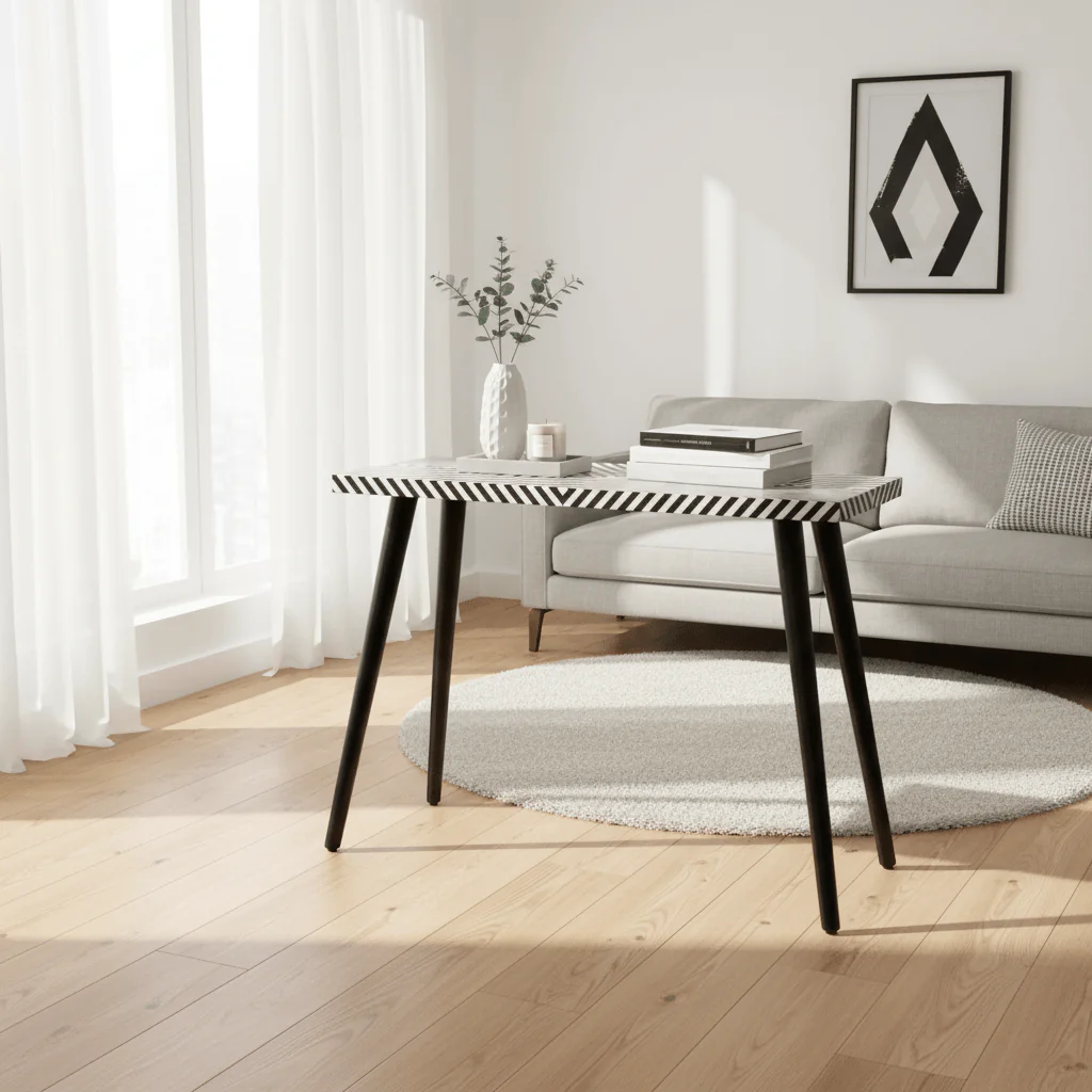 Boho Black and White Wooden Console Table - Image 4