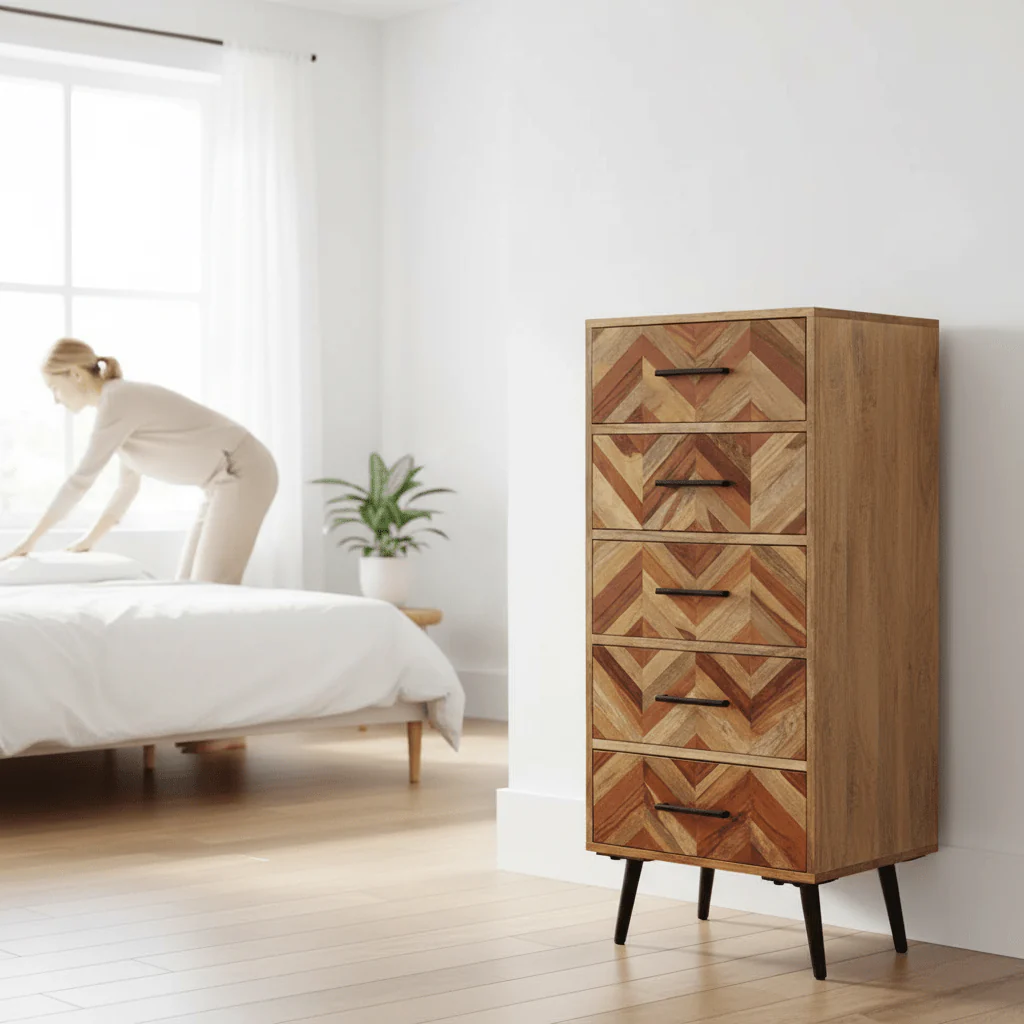 Boho Five Drawer Mango Wood Chest - Image 2