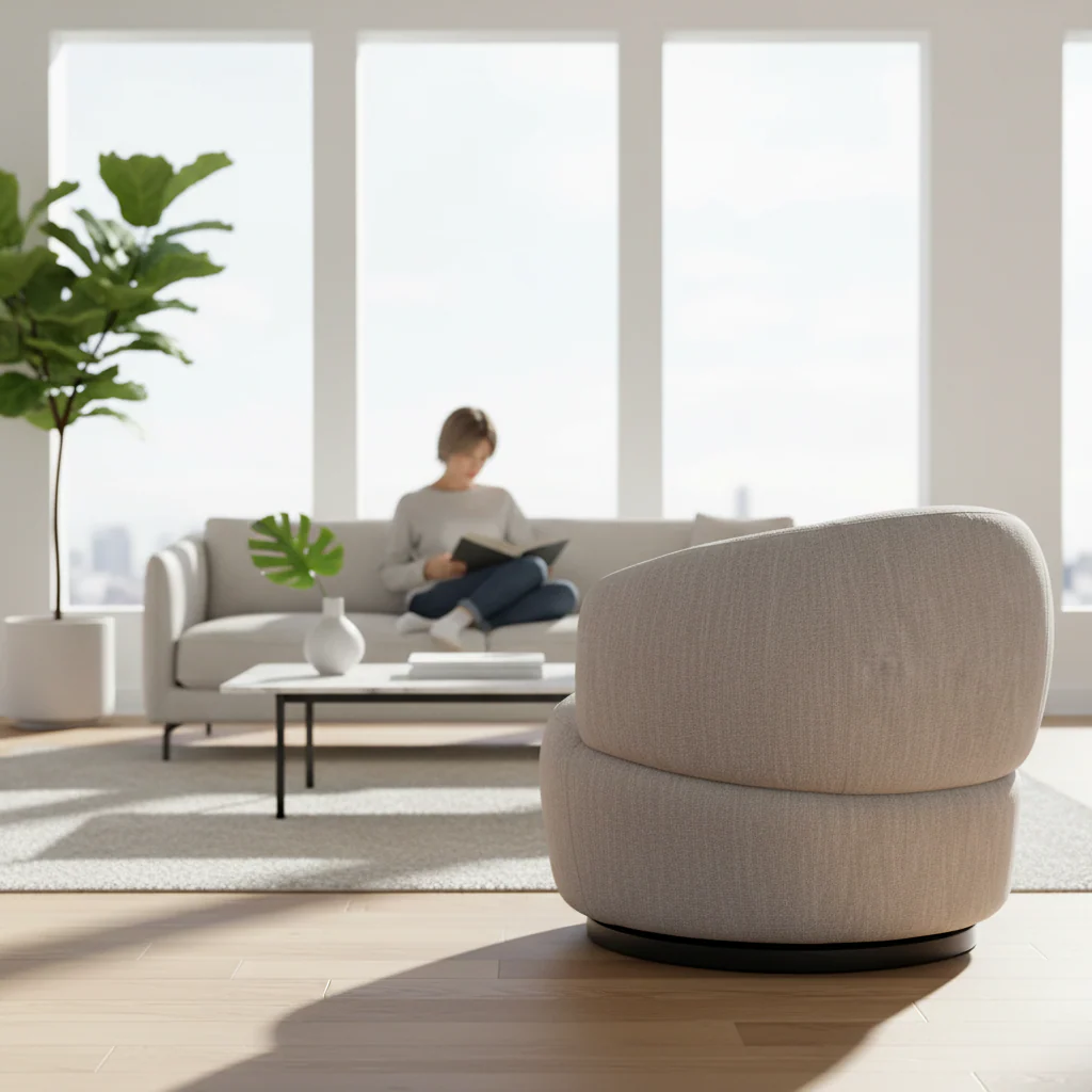 Bordo Textured Grey Curved Swivel Chair - Image 2