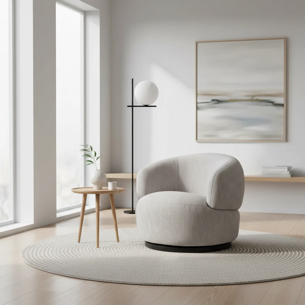 Bordo Textured Grey Curved Swivel Chair - Image 3