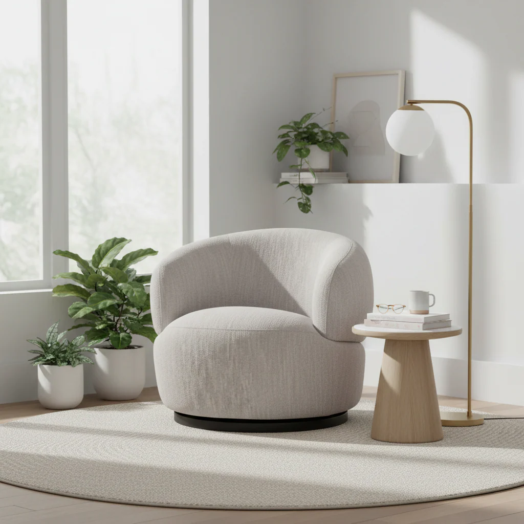 Bordo Textured Grey Curved Swivel Chair - Image 4