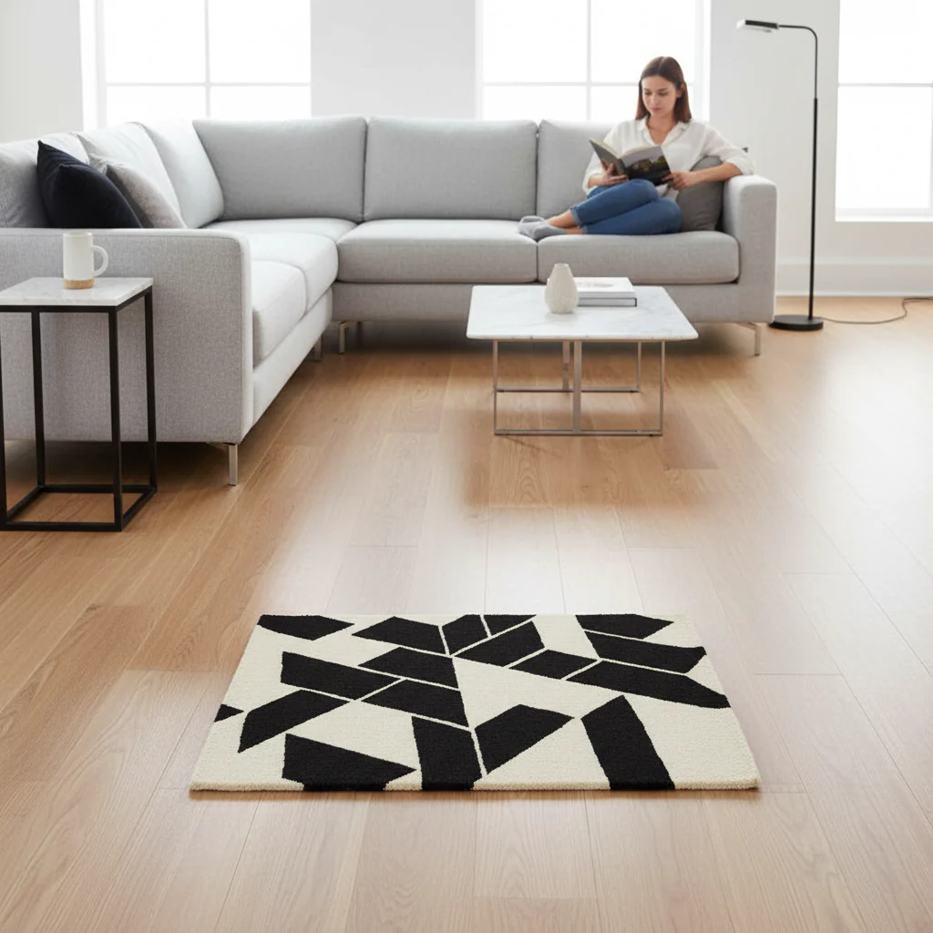 Bosie Milana Small Black and White Geometric Rug - Image 2