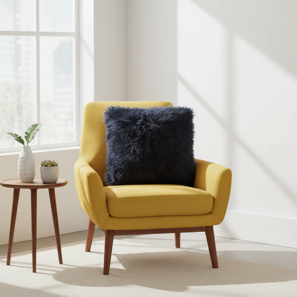 Bosie Mongolian Fur Black Square Cushion - Image 3