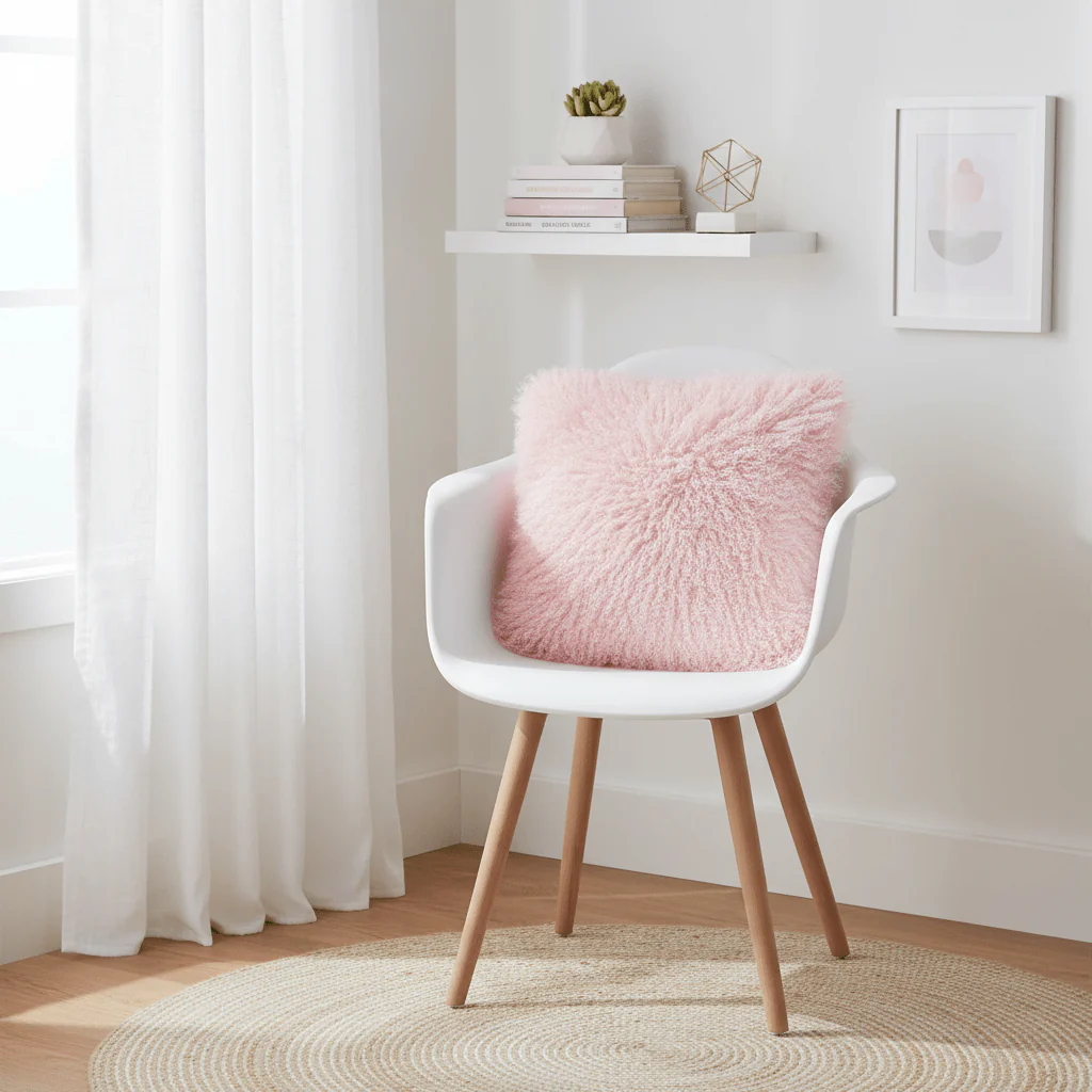 Bosie Mongolian Fur Pink Square Cushion - Image 2