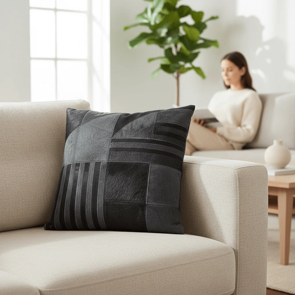 Bosie Safira Black And Grey Hair on Leather Cushion - Image 2