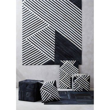 Bosie Safira Large Black And White Hair on Leather Rug - Image 4