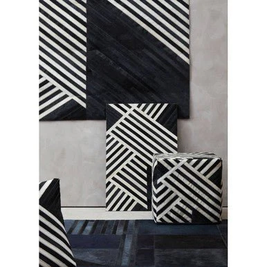 Bosie Safira Large Black And White Hair on Leather Rug - Image 5