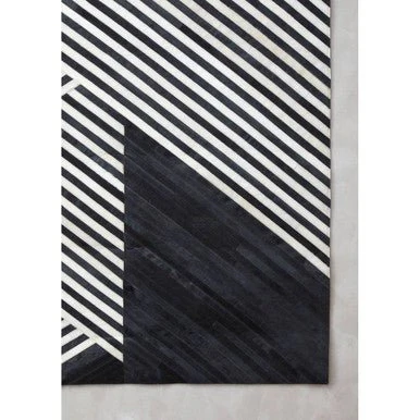 Bosie Safira Large Black And White Hair on Leather Rug - Image 6