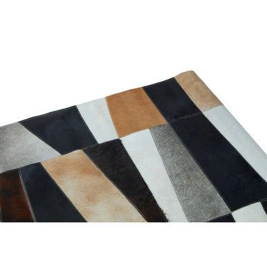 Bosie Safira Large Geometric Striped Hair on Leather Patchwork Rug - Image 10