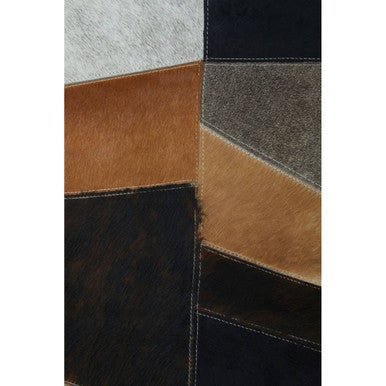 Bosie Safira Large Geometric Striped Hair on Leather Patchwork Rug - Image 3