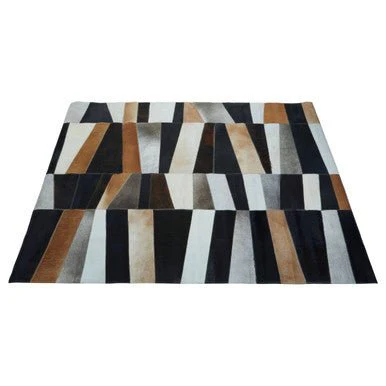 Bosie Safira Large Geometric Striped Hair on Leather Patchwork Rug - Image 4