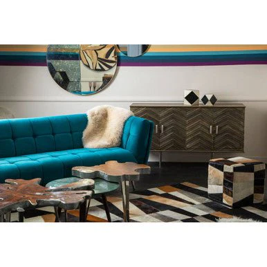 Bosie Safira Large Geometric Striped Hair on Leather Patchwork Rug - Image 6