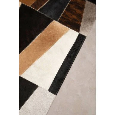 Bosie Safira Large Geometric Striped Hair on Leather Patchwork Rug - Image 8