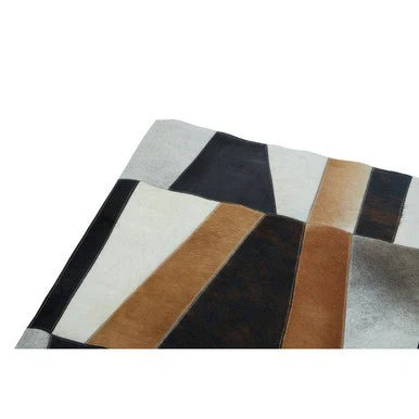 Bosie Safira Large Geometric Striped Hair on Leather Patchwork Rug - Image 9