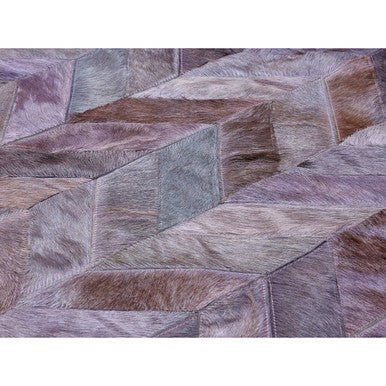 Bosie Safira Large Grey Hair on Leather Chevron Patchwork Rug - Image 3