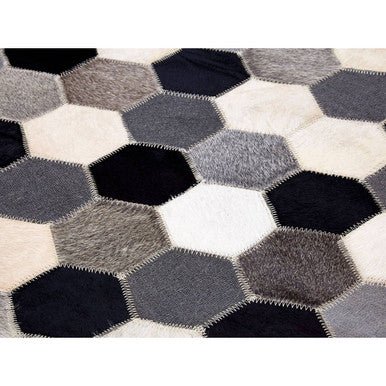 Bosie Safira Large Hair on Leather Hexagon Patchwork Rug - Image 3