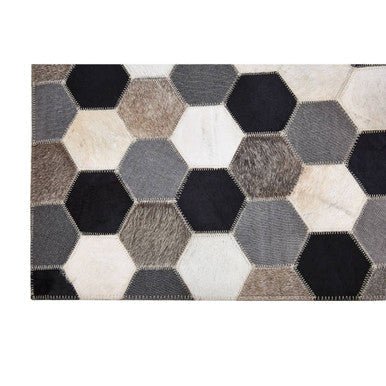 Bosie Safira Large Hair on Leather Hexagon Patchwork Rug - Image 4