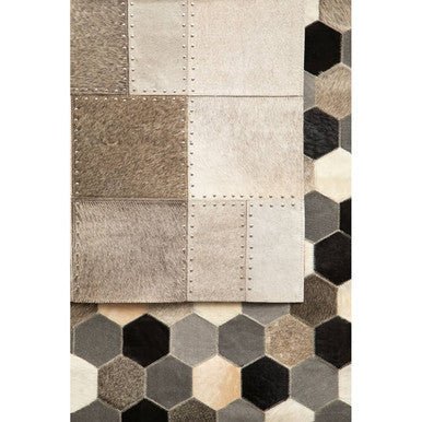 Bosie Safira Large Hair on Leather Hexagon Patchwork Rug - Image 9