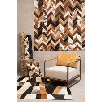 Bosie Safira Small Geometric Striped Hair on Leather Patchwork Rug - Image 10
