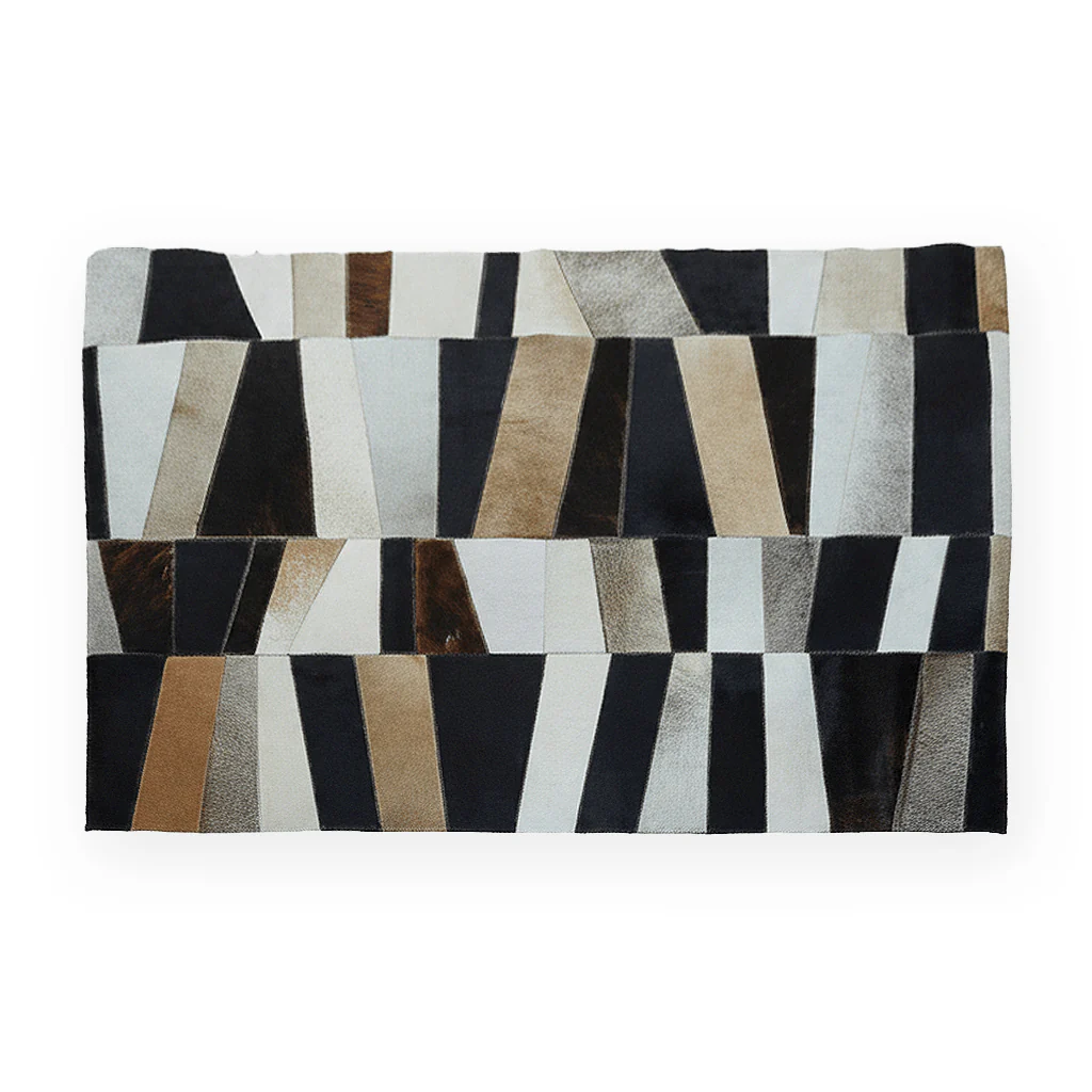 Bosie Safira Small Geometric Striped Hair on Leather Patchwork Rug - Image 2