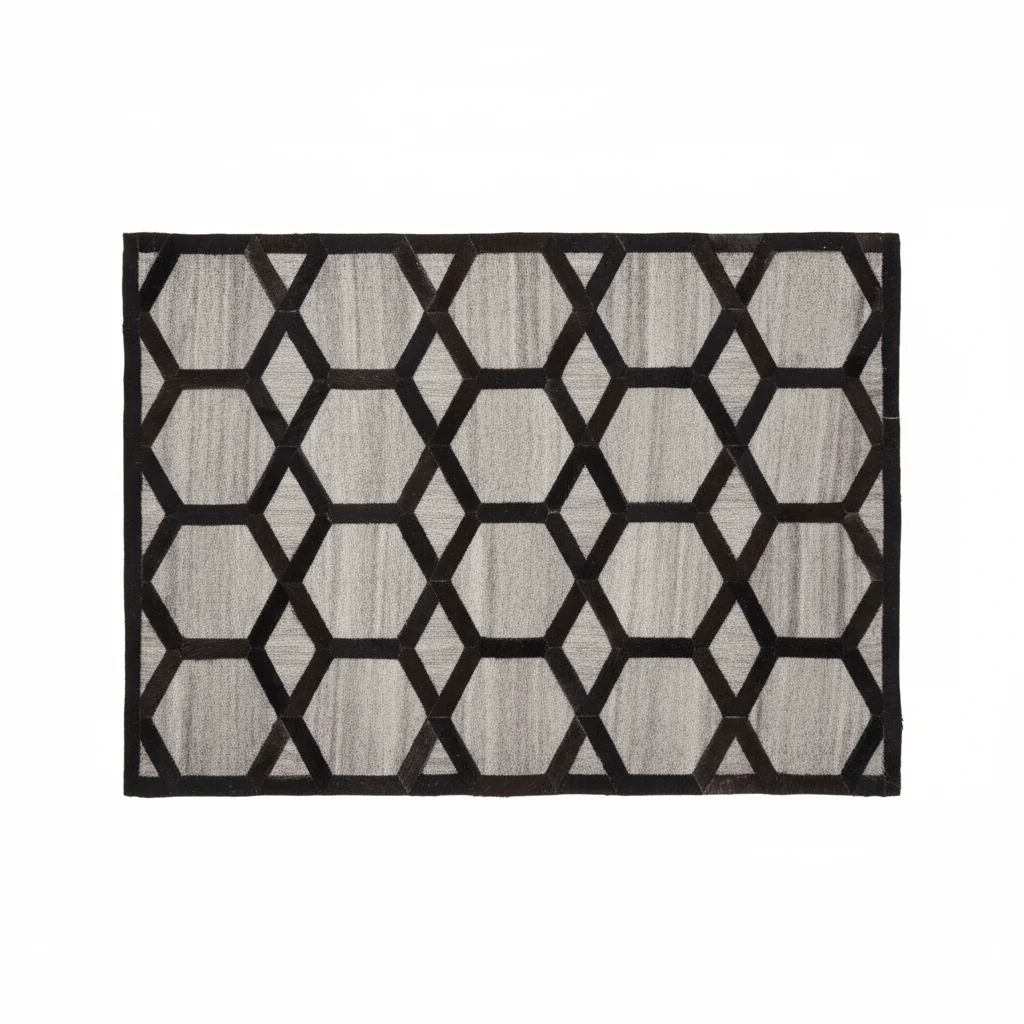 Bosie Safira Small Grey Rug with Black Hair on Leather - Image 2