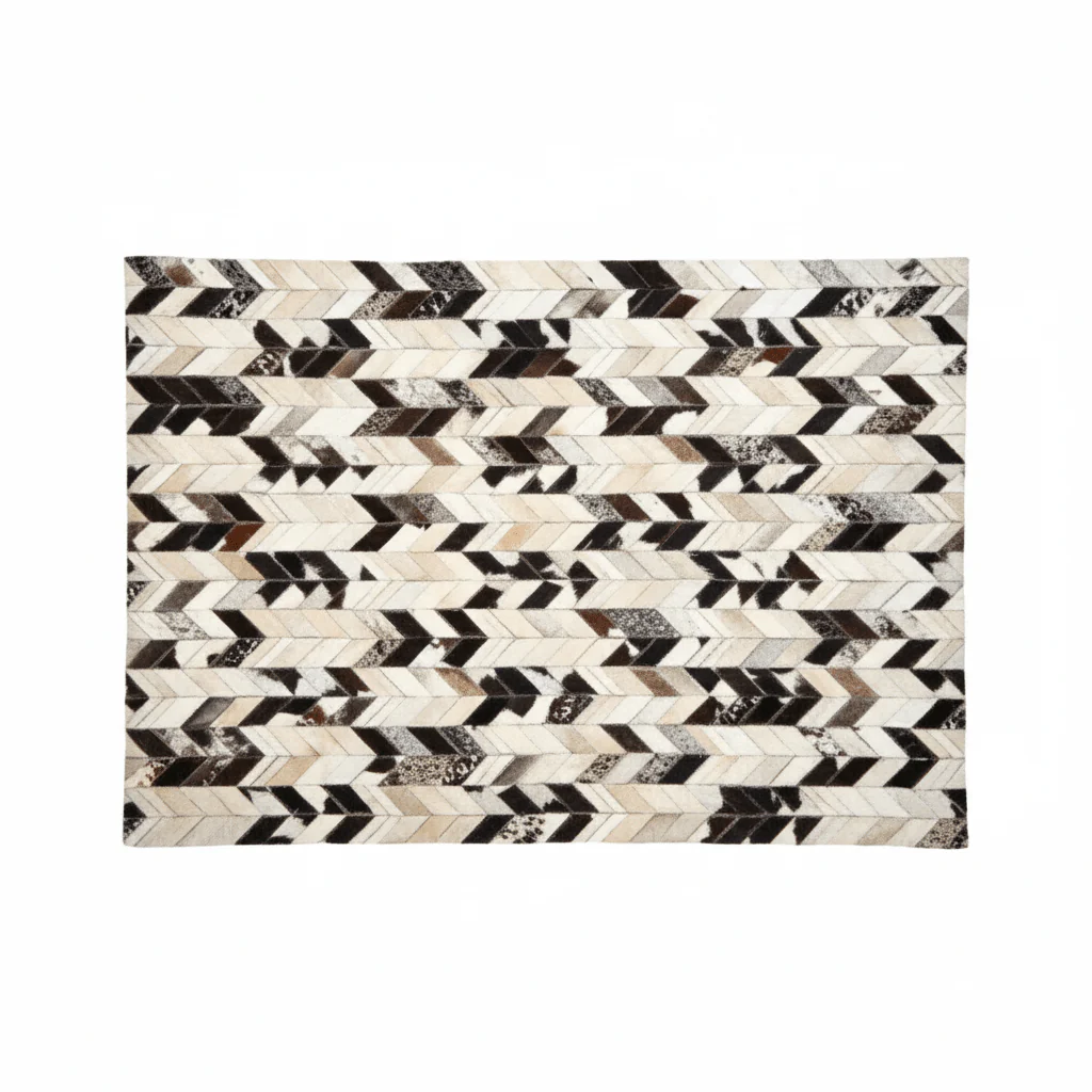 Bosie Safira Small Hair on Leather Chevron Patchwork Rug - Image 2
