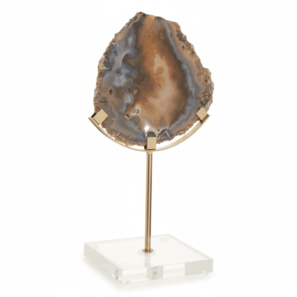 Bowerbird Black And Gold Agate Sculpture