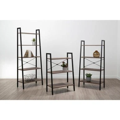 Bradbury Five Tier Dark Oak Veneer Ladder Shelf Unit - Image 10
