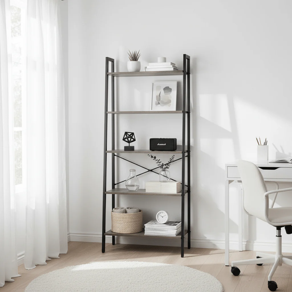 Bradbury Five Tier Dark Oak Veneer Ladder Shelf Unit - Image 3