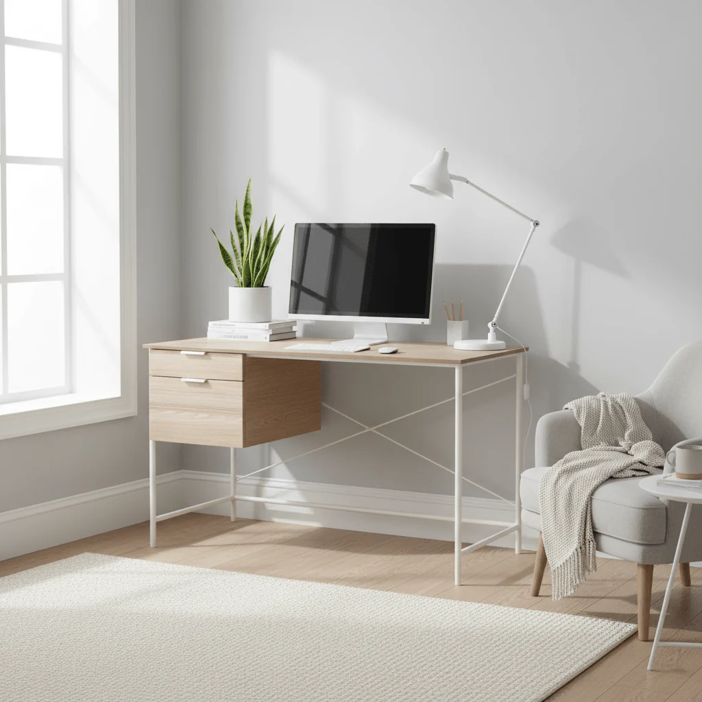 Bradbury Light Oak Veneer Desk With Drawers - Image 11
