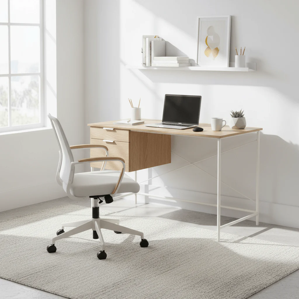 Bradbury Light Oak Veneer Desk With Drawers - Image 12