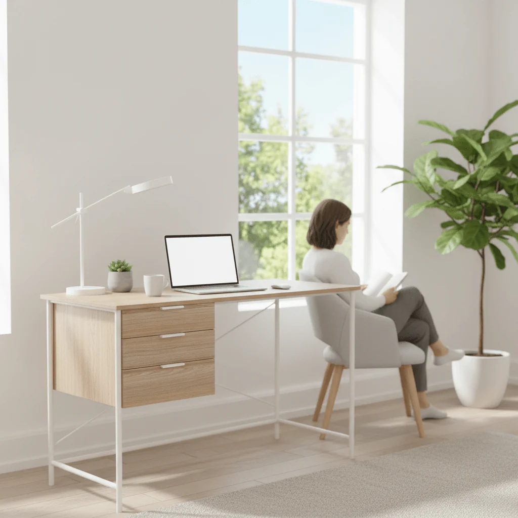 Bradbury Light Oak Veneer Desk With Drawers - Image 2