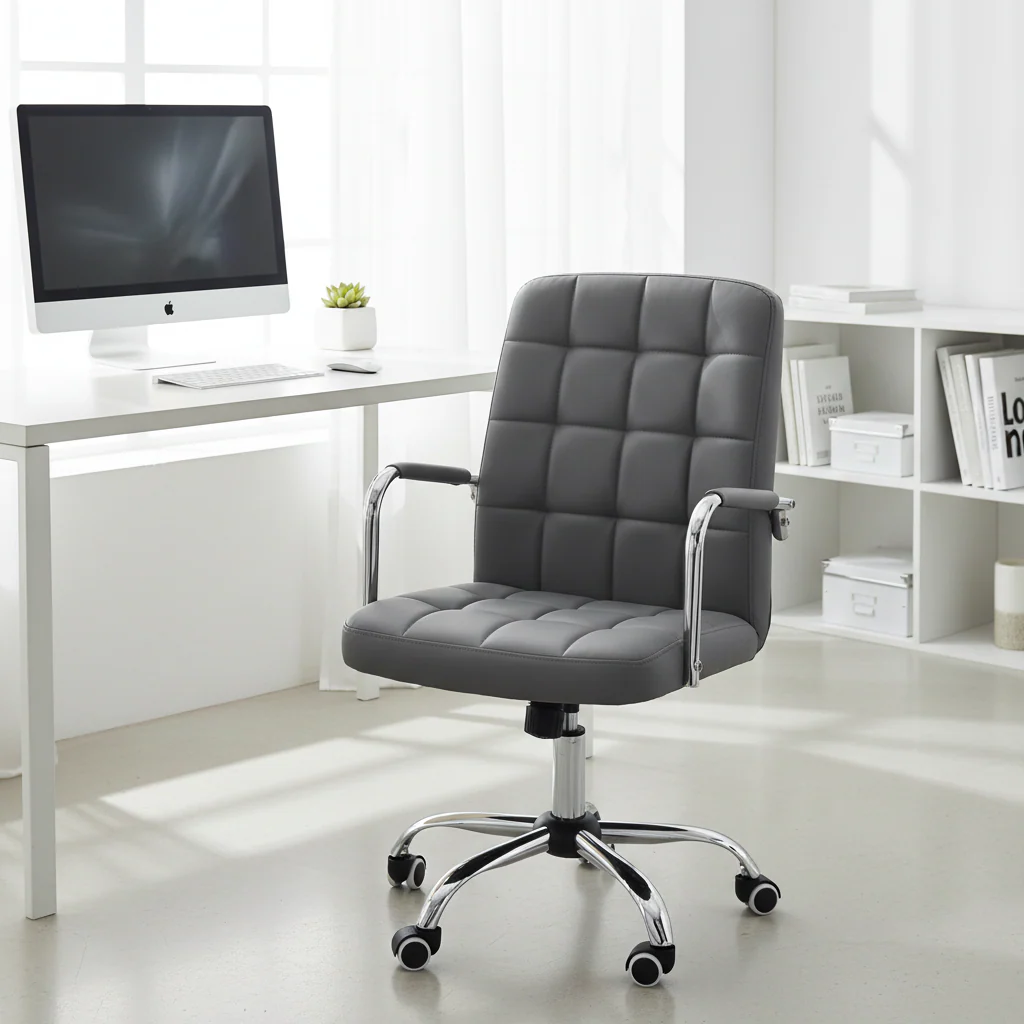 Brent Grey Leather Effect And Chrome Home office Chair - Image 4
