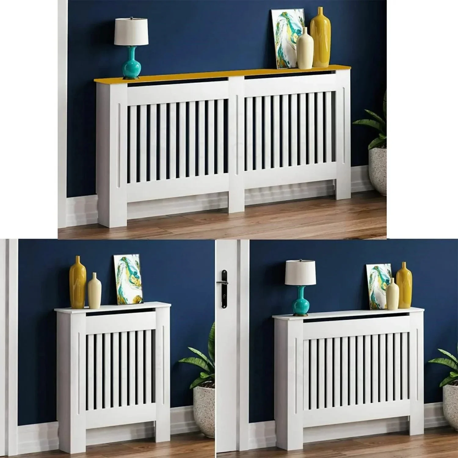 BRIEFNESS Radiator cover Wooden wall-mounted White painted MDF cupboard heater cover Modern heating cover Barbecue cabinet shelf - Image 10
