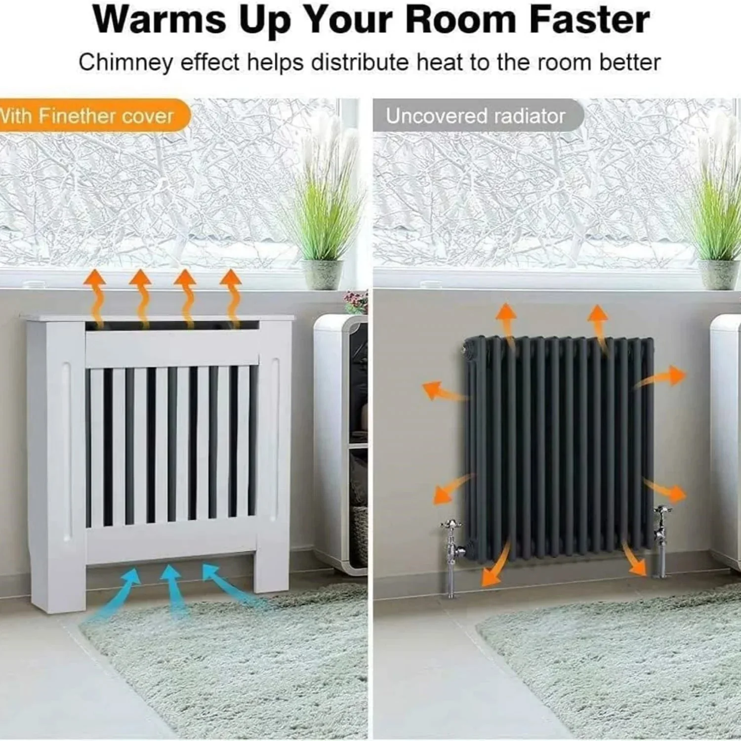 BRIEFNESS Radiator cover Wooden wall-mounted White painted MDF cupboard heater cover Modern heating cover Barbecue cabinet shelf - Image 13