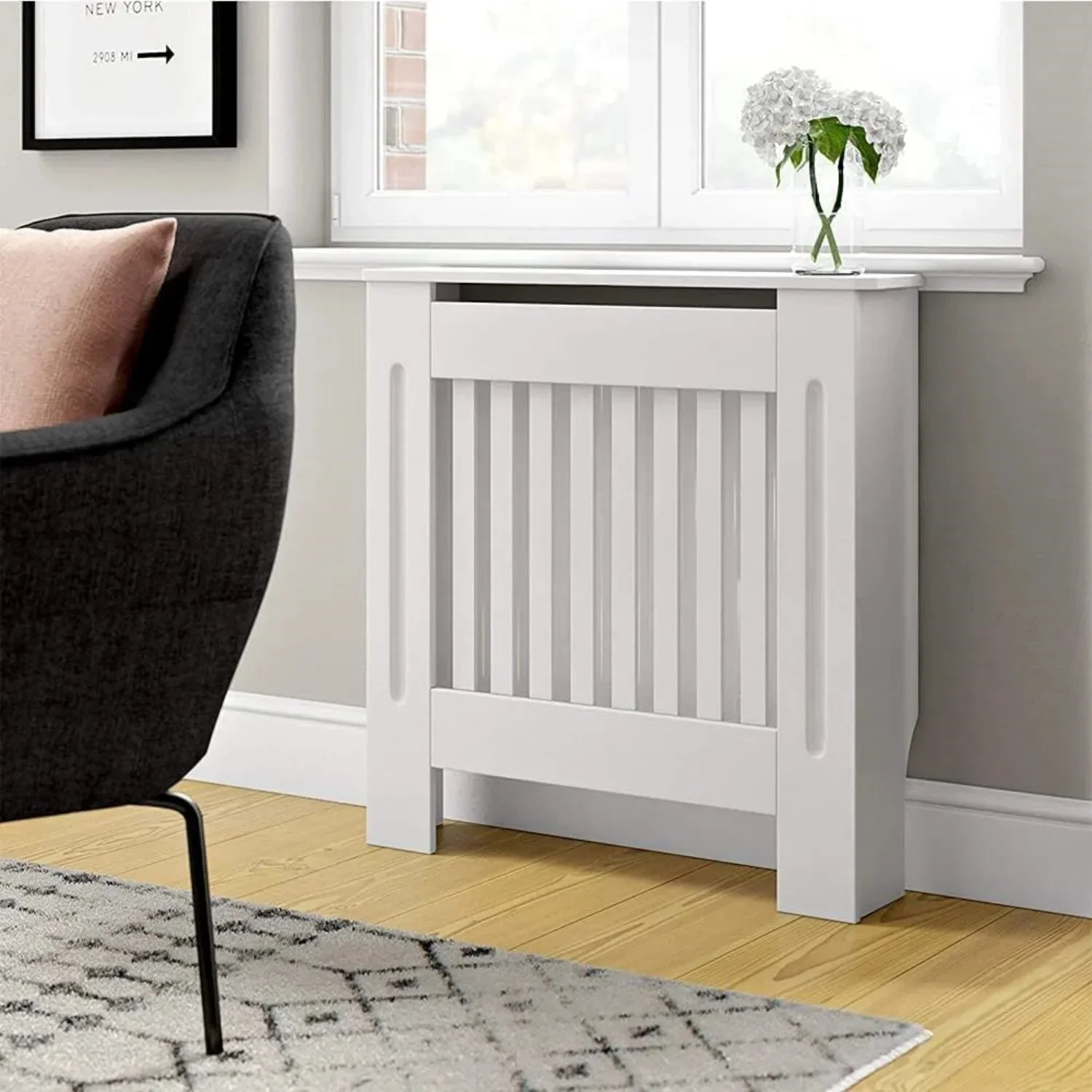 BRIEFNESS Radiator cover Wooden wall-mounted White painted MDF cupboard heater cover Modern heating cover Barbecue cabinet shelf - Image 16
