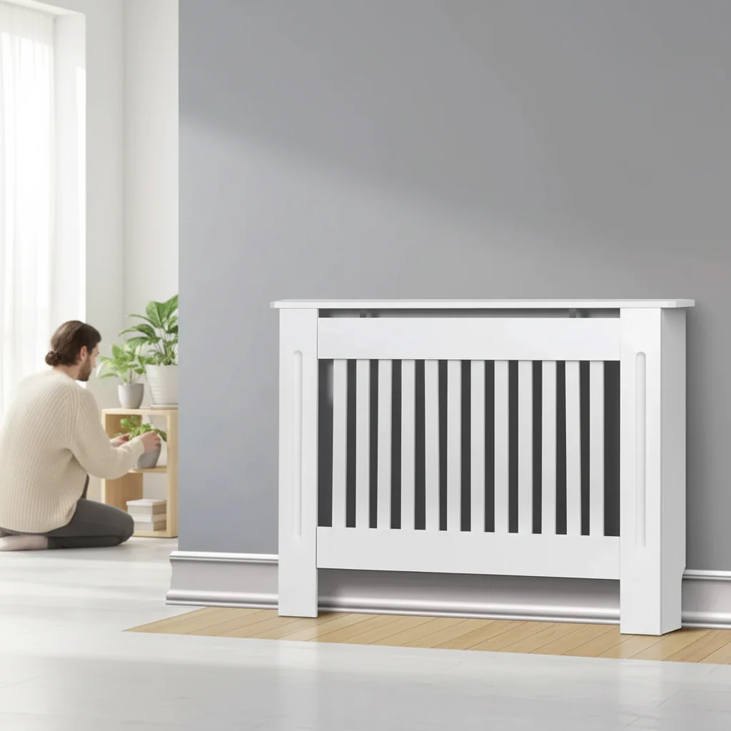 BRIEFNESS Radiator cover Wooden wall-mounted White painted MDF cupboard heater cover Modern heating cover Barbecue cabinet shelf - Image 2