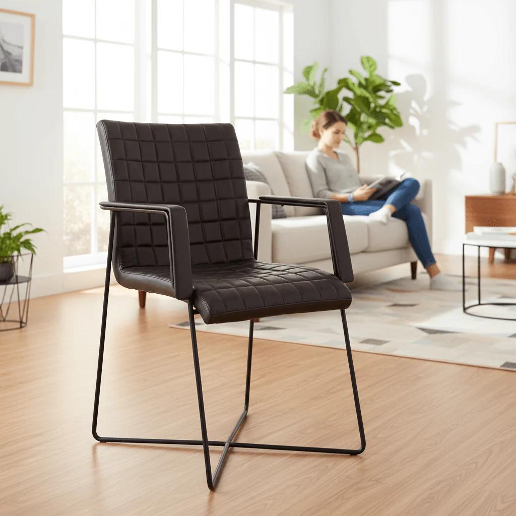 Buffalo Black Leather Weave Chair - Image 2