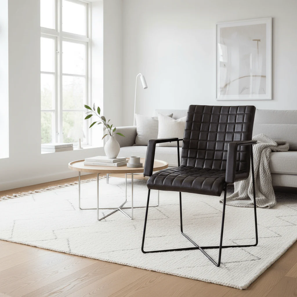 Buffalo Black Leather Weave Chair - Image 3