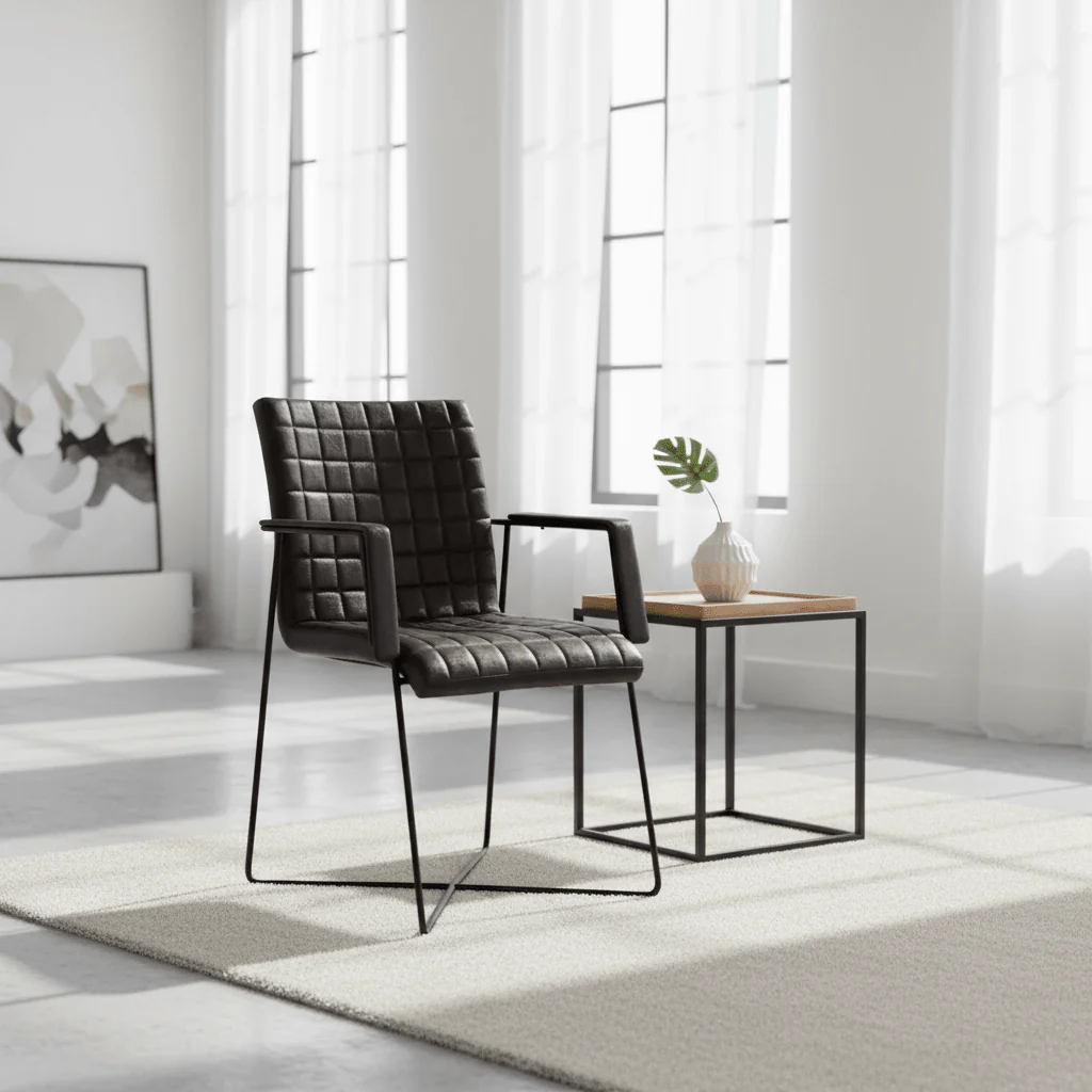 Buffalo Black Leather Weave Chair - Image 4