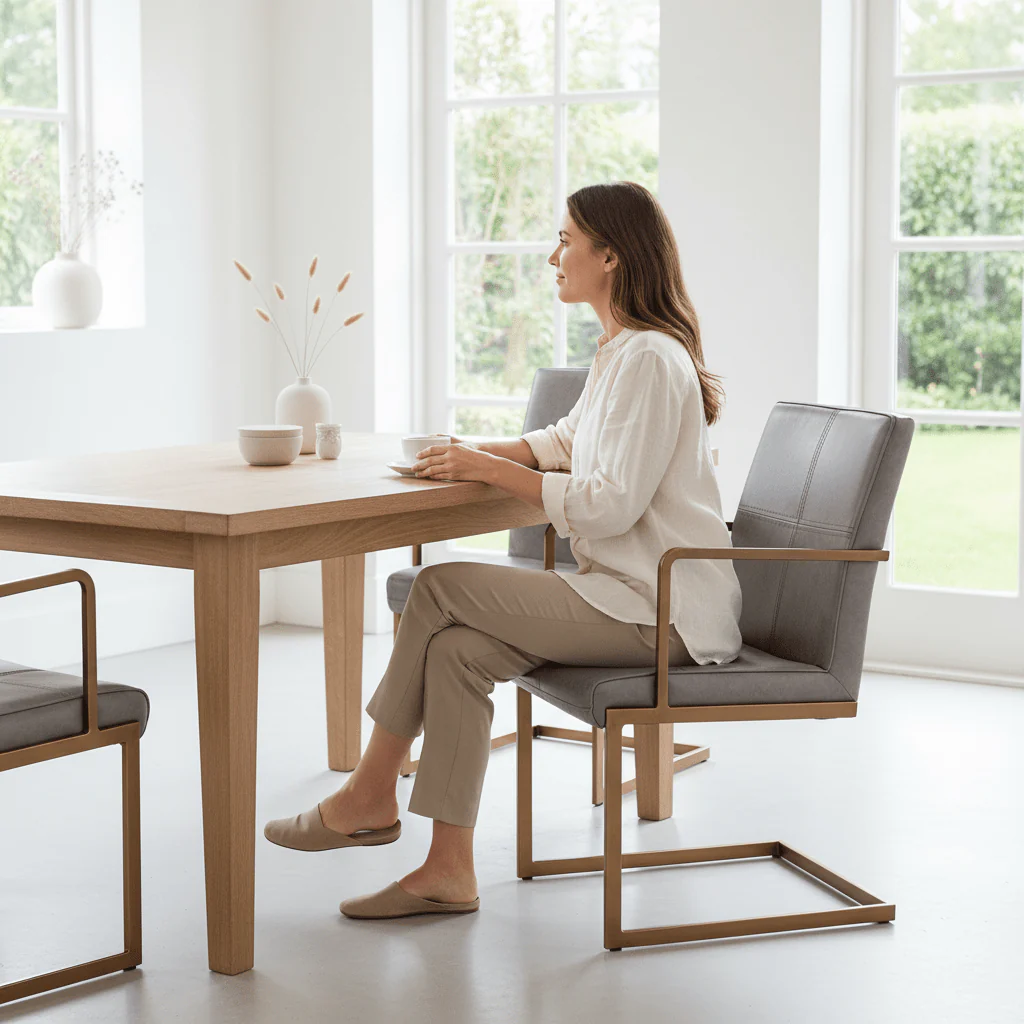 Buffalo Grey Leather Cantilever Dining Chair - Image 2